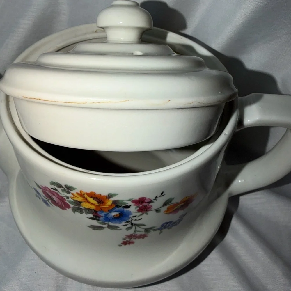 Vintage Drip-O-lator Ceramic Coffee/Teapot - Enterprise Aluminum Co. - Floral